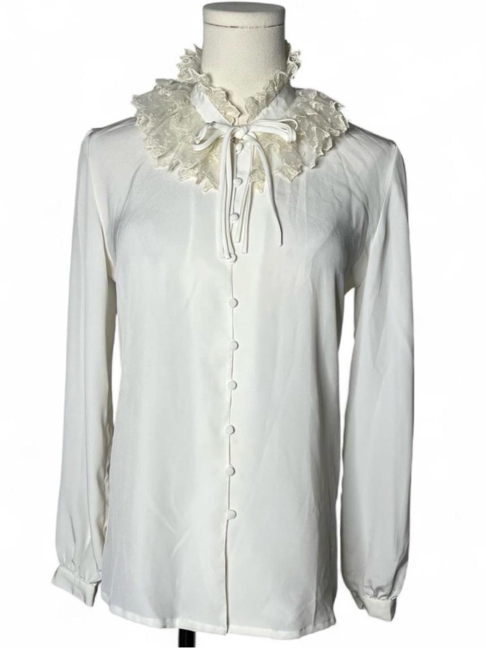 Vintage Tokyo Blouse Marianne Ruffle Lace Tie Neck Button Down Victorian Blouse